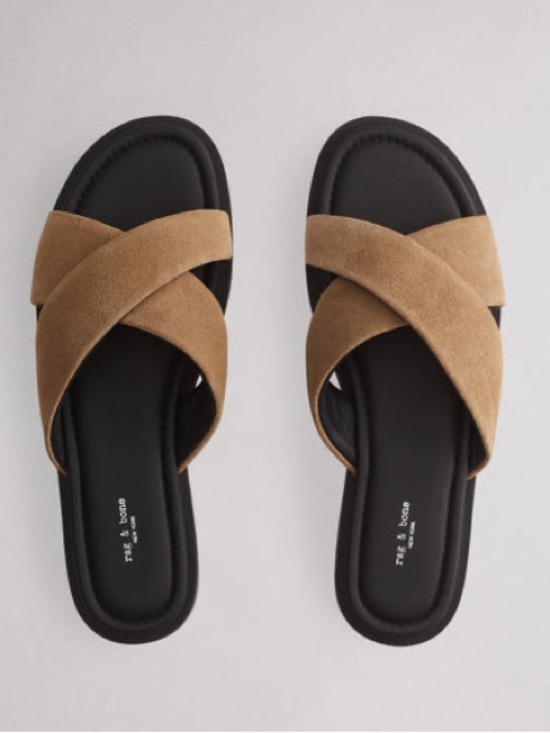 rag & bone Shoes - rag & bone Geo Suede Strap Sandal Suede Crisscross Slide Sandals in Tan
